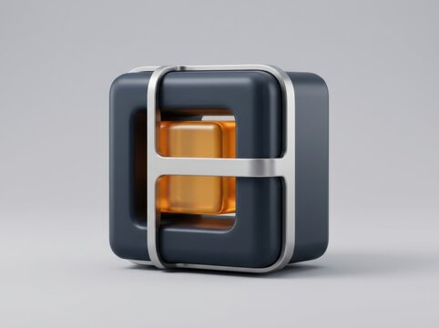 Dark metallic cube with golden core and silver band representing data security