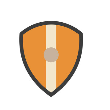 Orange shield with cream stripe and grey circle