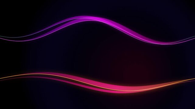 Neon gradient ribbon waves flowing through dark void background