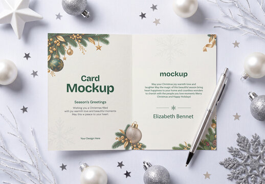 Christmas Folded Greeting Card Mockup