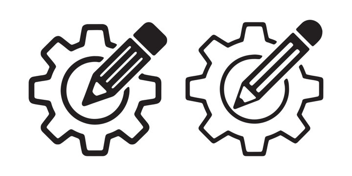Industrial gear contour with central pencil icon symbolizing technical settings customization tools.