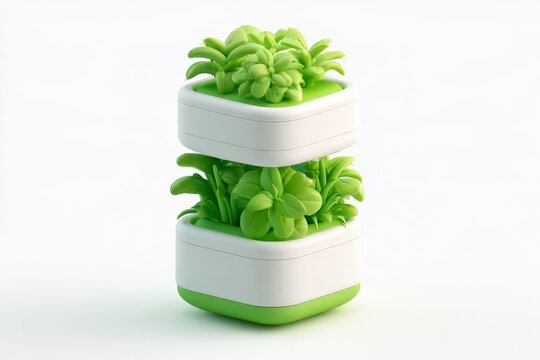 3D icon of a compact indoor hydroponic system tower isolated on white background. Vertical urban farming and home smart green technology concept.