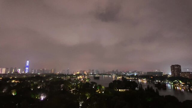 Nighttime city view of Jinan from Chaoran Tower