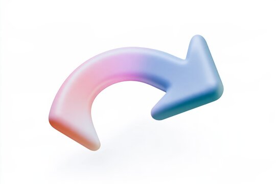 3D curved arrow icon with pastel gradient isolated on white background. Minimal matte claymorphism style share redo and undo interface concept.