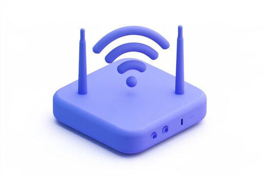 3D Wi-Fi router icon with wireless signal waves isolated on white background. Matte claymorphism style fast internet connection concept.