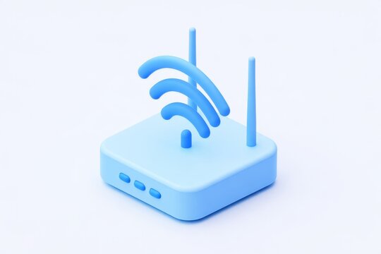 3D Wi-Fi router icon with wireless signal waves isolated on white background. Matte claymorphism style fast internet connection concept.