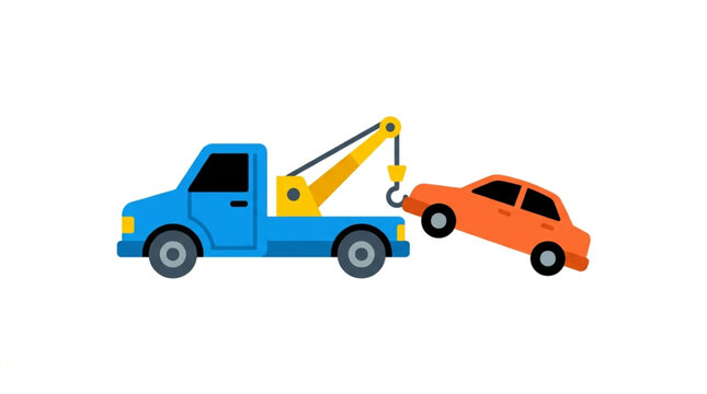 Tow truck towing broken car vector illustration isolated on white background