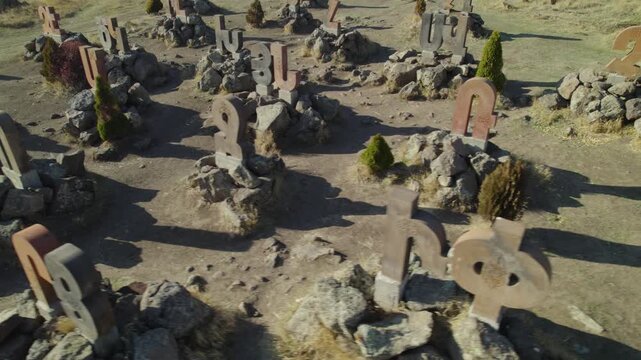 Ancient Monument of the Armenian Alphabet in Armenia, Historic Stone Letters Displayed Across a Scenic Landscape, Cultural Landmark Celebrating Armenian Language, Heritage and National History