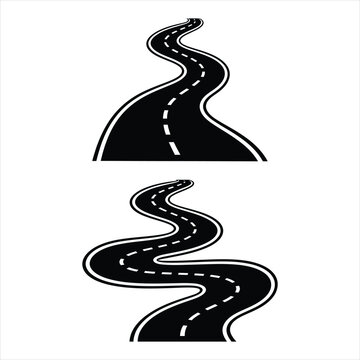 Two winding road path silhouettes with dashed lane markings road icon dashed line highway design transport icon travel route curved road street design asphalt road graphic icon transportatio