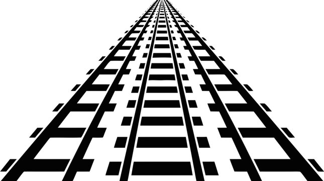 Vector illustration of perspective view of railway tracks leading into the distance on a transparent background