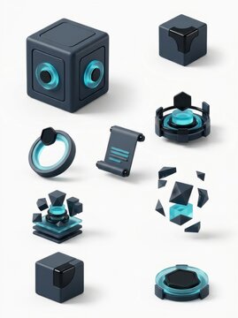 Multiple 3D web3 smart contract audit objects with blue glowing elements