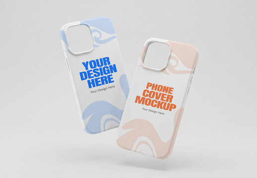 Two Phone Case Mockups Floating on Gray Background