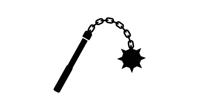Vector illustration of flail weapon with spiked ball and chain on a transparent background
