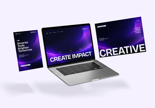 Modern Website UI Design Mockup on Laptop Screen