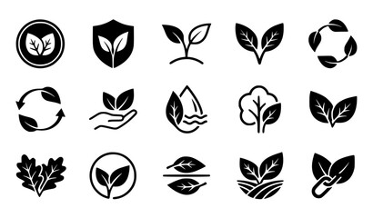 Obraz premium Two leaves eco friendly hand drawn icon collection for organic and vegan branding