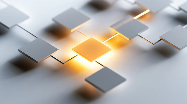 Clean minimal illustration of an algorithm flowchart with branching diamond decision shapes and one highlighted path glowing among neutral gray alternative branches bright white