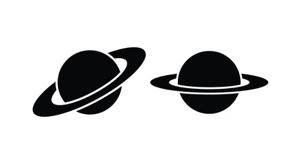 Two black silhouette planets with rings against a white background © 2.0imu