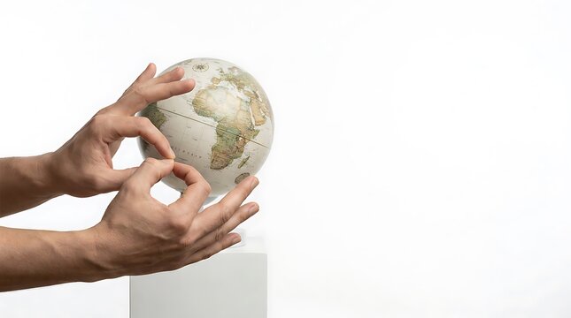 Hands shaping a globe representation on a white background, symbolizing environmental protection and global awareness