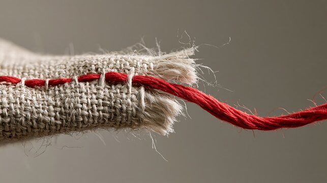 Hand-woven linen fabric with red thread detail