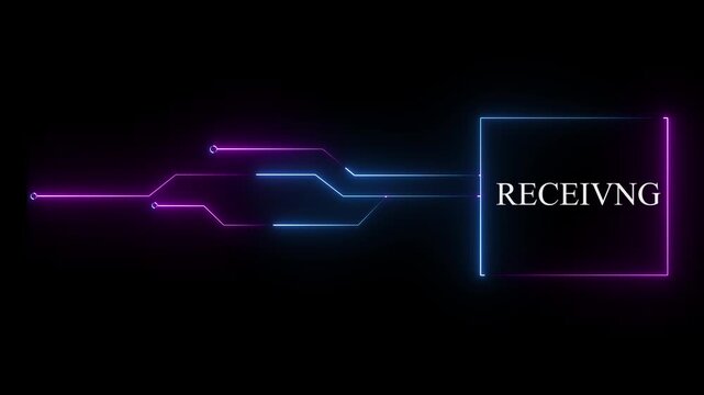 Neon Receiving text animation. Neon text animation on black background.4k motion video.