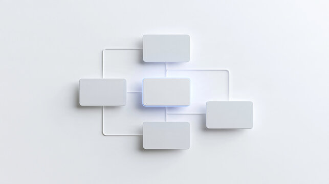 Clean minimal illustration of an organizational chart style decision tree with branching boxes and one highlighted branch chosen and outlined in a soft accent color among neutral