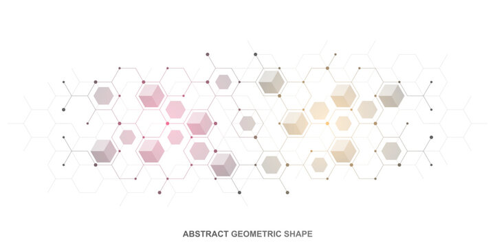 Minimal gray hexagon network background with isometric cubes