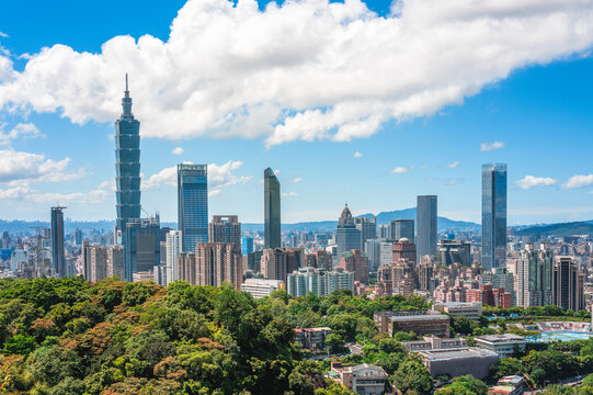 The Taipei city view from the top of Tiger Mountain in Taiwan