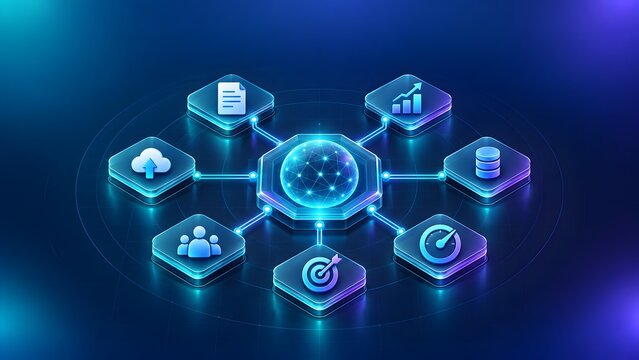 Global digital network hub illustrating centralized communication and corporate data sharing ecosystem
