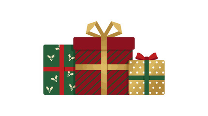 Fototapeta premium Set of Three Decorative Christmas Gift Boxes with Festive Patterns and Ribbons