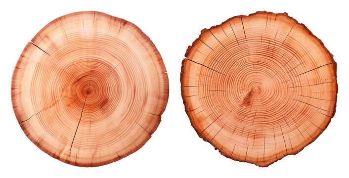 PNG Cross-section of tree trunks showing growth rings on transparent background