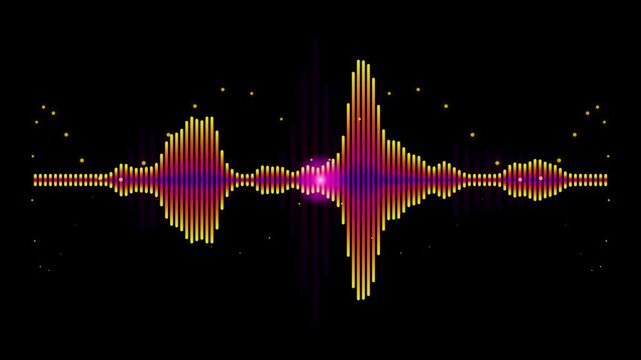 Digital Audio Equalizer Waveform Animation in Neon Colors on Black Background