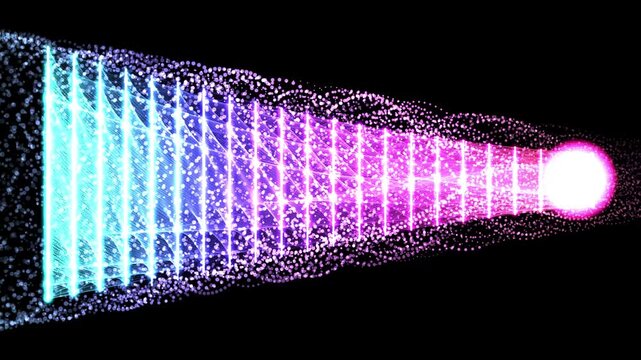 Abstract Glowing Particle Wave with Neon Light Beams in Motion