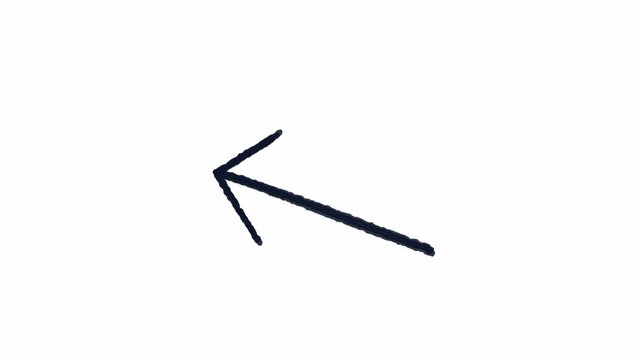 Hand drawn arrow pointing up left on black and white background. 4K