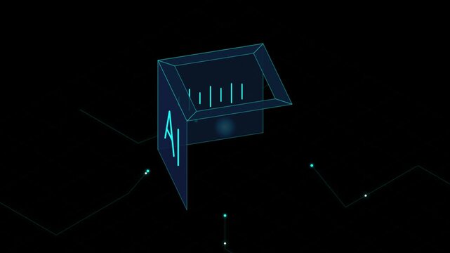 Futuristic AI technology concept graphic animation with glowing lines and digital interface wireframe