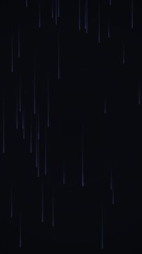Abstract Blue Light Streaks Falling Down on Dark Background, Digital Rain Effect