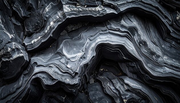 Dark textured rock formation with dramatic surface patterns, geological specimen photography