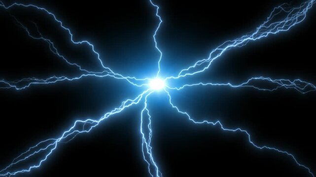 Blue electric lightning burst energy flash effect isolated on transparent background vfx