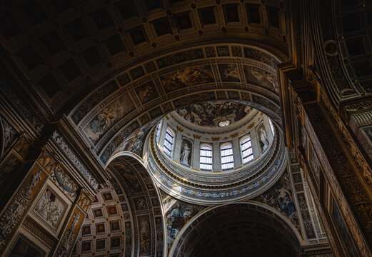 Ornate dome ceiling painting inside Mantua cathedral