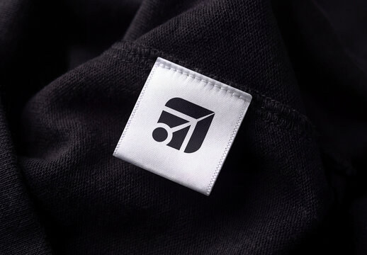 Woven Clothing Label Mockup on Black Fabric