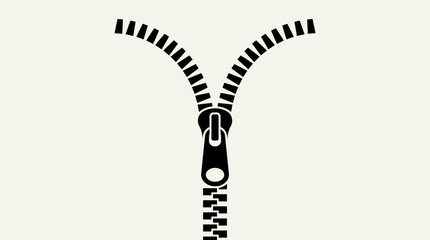 Open zipper with visible teeth and slider on a white background. Black and white vector illustration for clothing, fashion, and closure concepts.   © MdTowhidul
