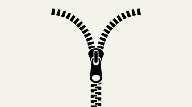 Open zipper with visible teeth and slider on a white background. Black and white vector illustration for clothing, fashion, and closure concepts.


