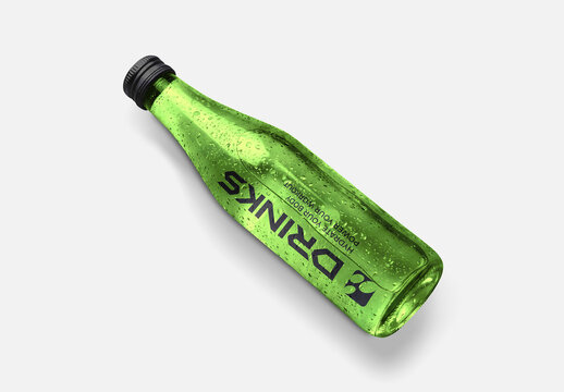 Glass Bottle Mockup with Water Droplets