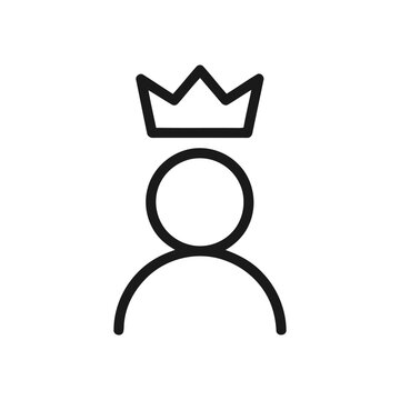 Minimalist icon of a person wearing a crown, representing leadership, authority, or a premium user profile, vector illustration