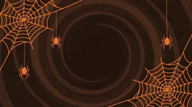 Halloween background with animated spiders and webs