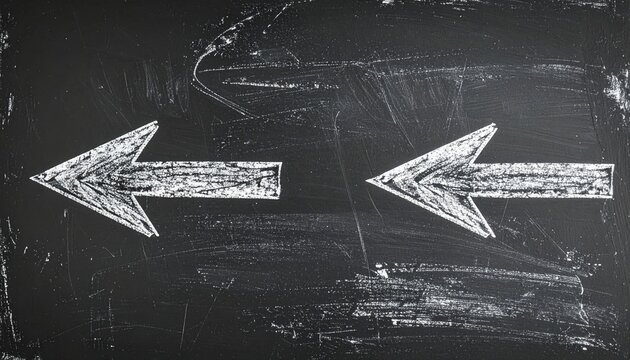 Two chalk arrows pointing in opposite directions, decision and direction concept