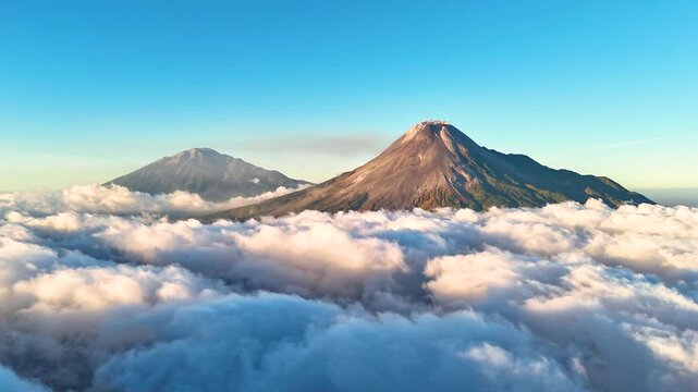 Aerial view of Mount Merapi and Tunggularum, Indonesia.