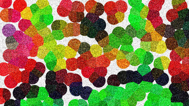 Abstract background with colorful overlapping circles in bright red green and yellow tones for creative design projects