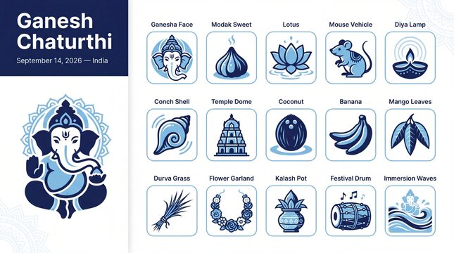 Ganesh chaturthi celebration icons set