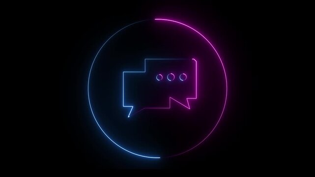 glowing neon message box icon animation video notice receive massage animated sign symbol on black background.4K Motion video