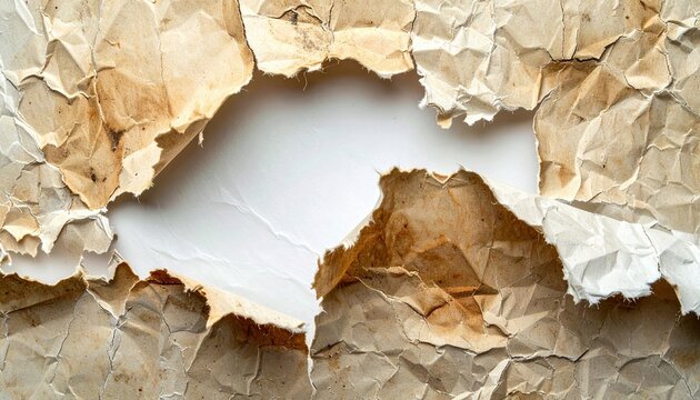 Torn paper edge with heavily frayed texture and irregular contours